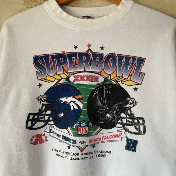1999 Super Bowl XXXI Denver Broncos vs Atlanta Falcons Crewneck Size XL - Picture 3 of 8
